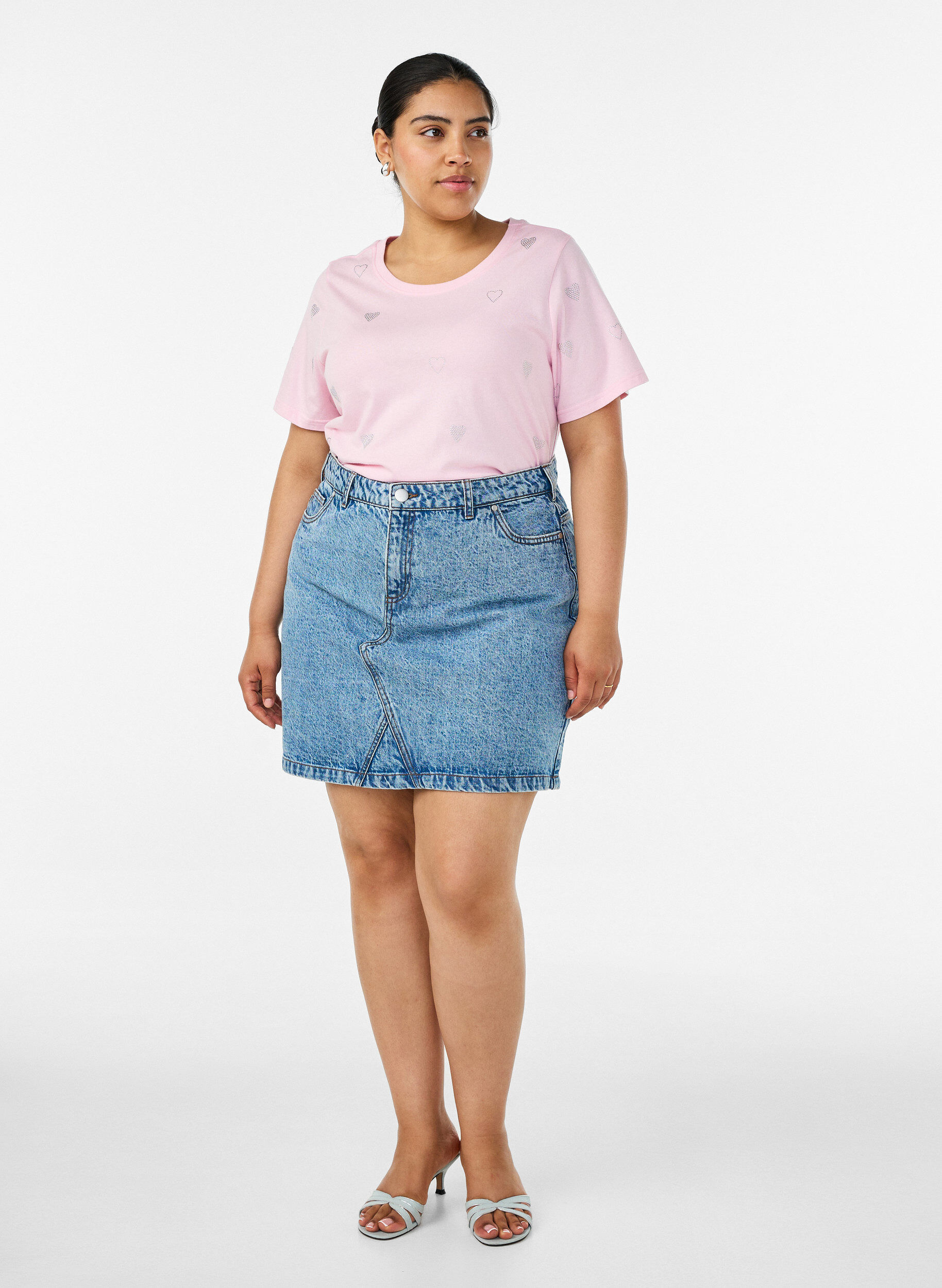 ZizzifashionOrganic cotton t-shirt with hearts, Rose, Model image number 1
