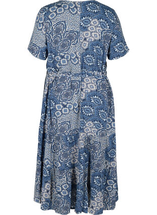 Short-sleeved midi dress in viscose, Asian Blue Print, Packshot image number 1