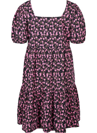 Floral dress in cotton with puff sleeves, Flower AOP, Packshot image number 1