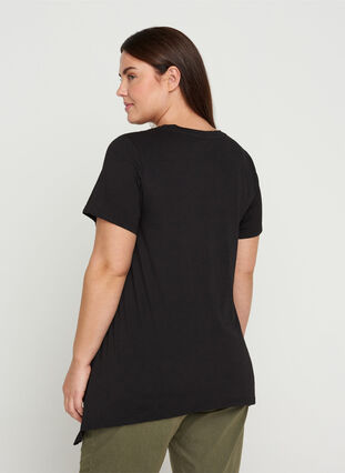 Short-sleeved cotton t-shirt with a-line, Black GLAMOROUS, Model image number 1