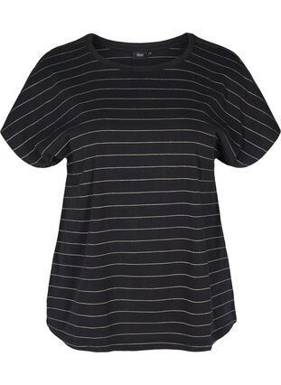 Cotton t-shirt with sparkly stripes, Black w Gold , Packshot image number 0