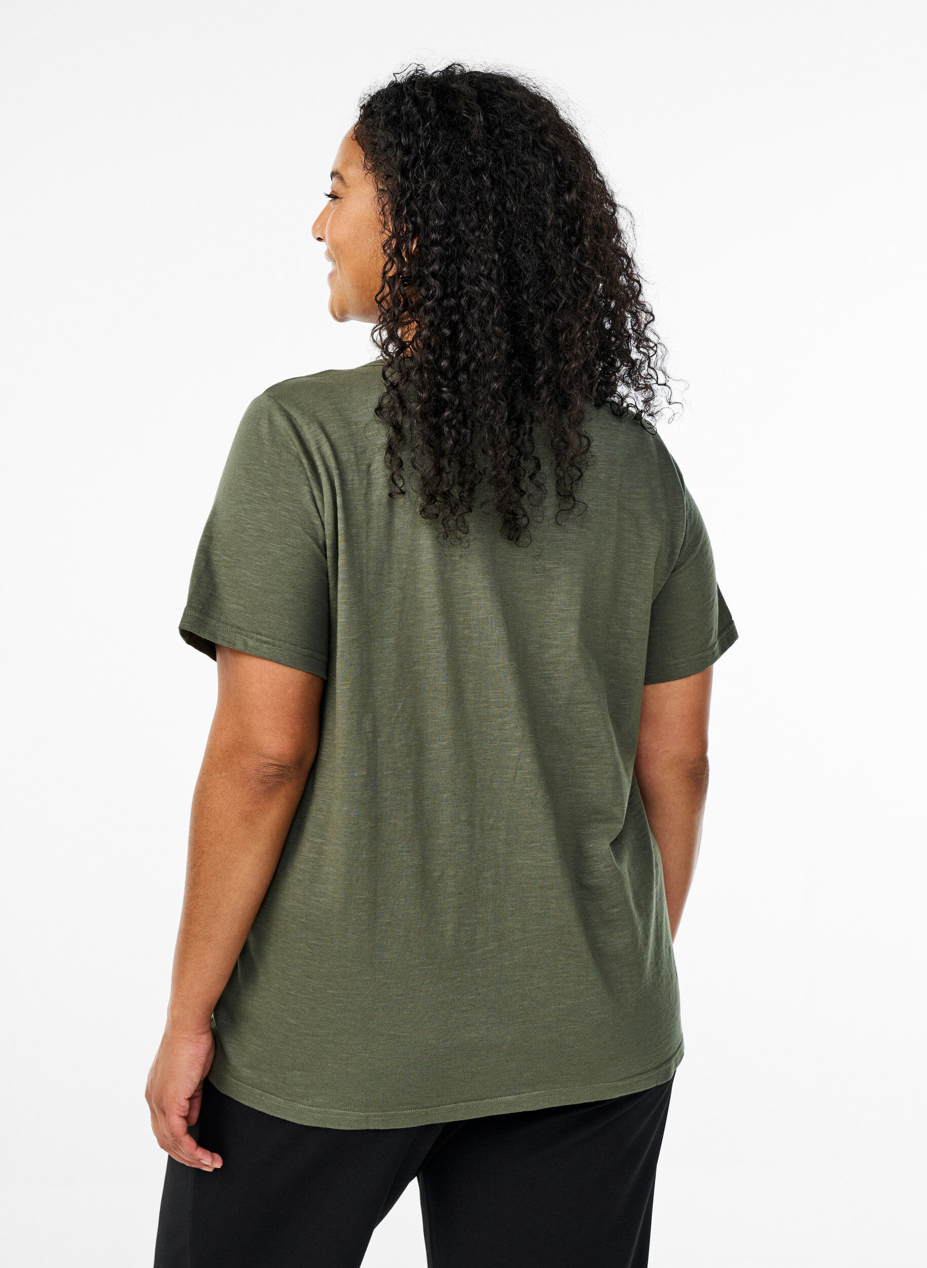 Zizzifashion T-shirt with button detail, Green, Model image number 2