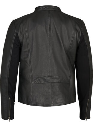 Short leather jacket with a zip, Black, Packshot image number 1