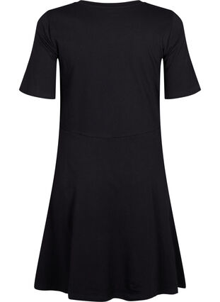 Solid-color cotton dress with short sleeves, Black Solid, Packshot image number 1