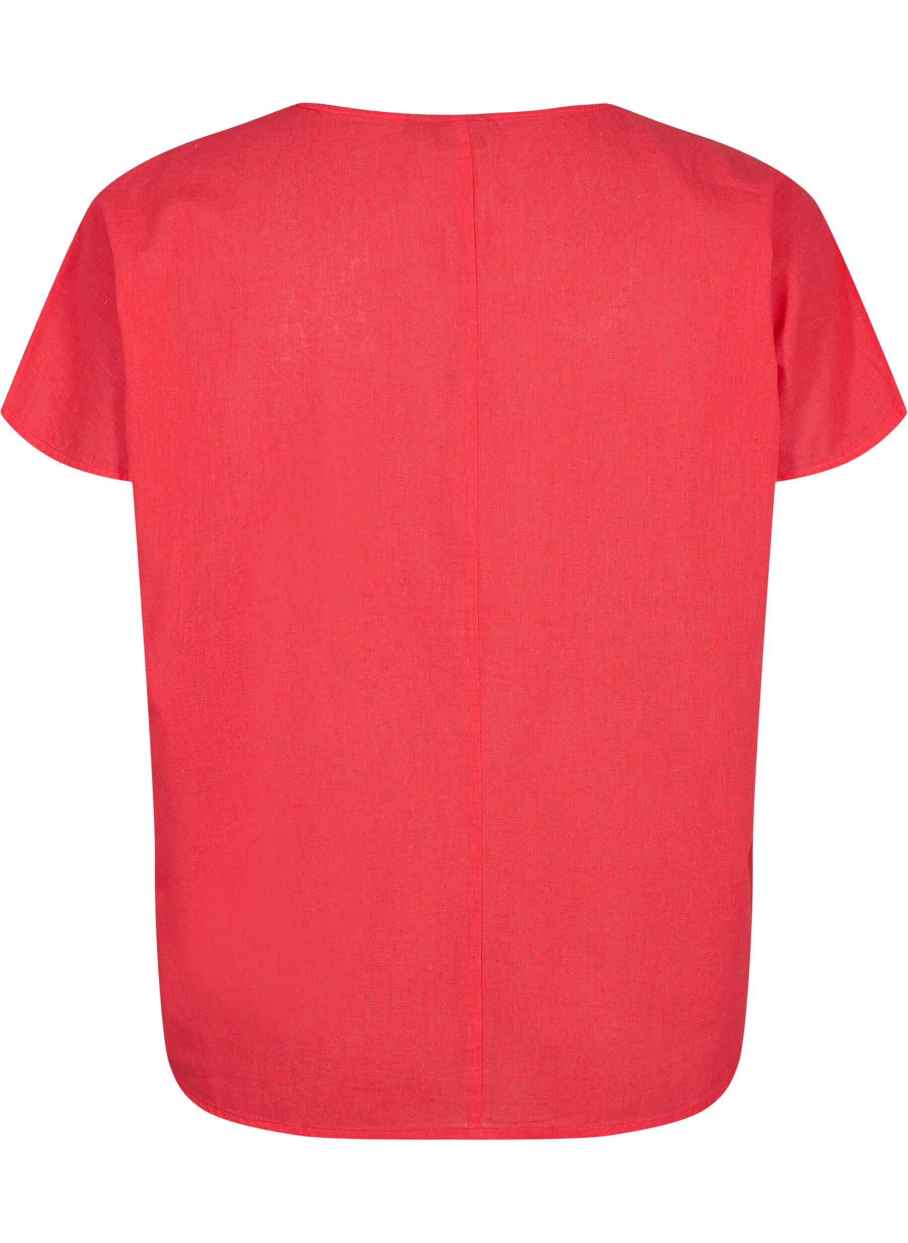 Zizzifashion Short-sleeved blouse in cotton blend with linen, Hibiscus, Packshot image number 1