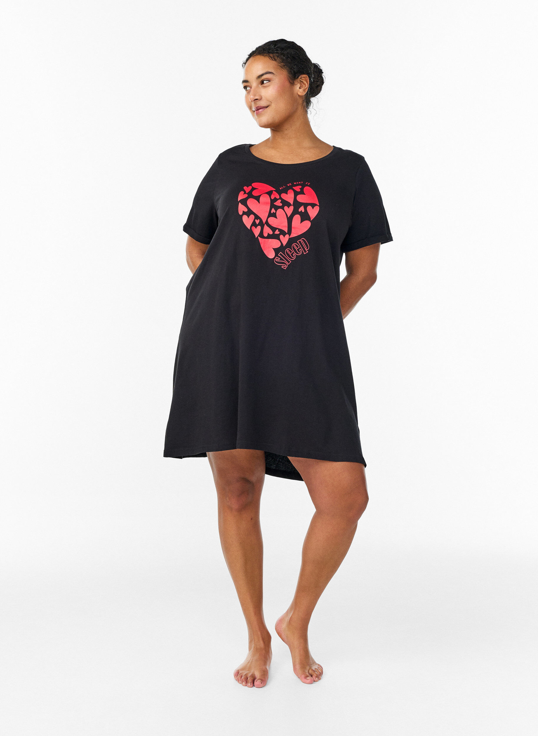Zizzifashion Short-sleeved nightgown in organic cotton, Black, Model image number 1