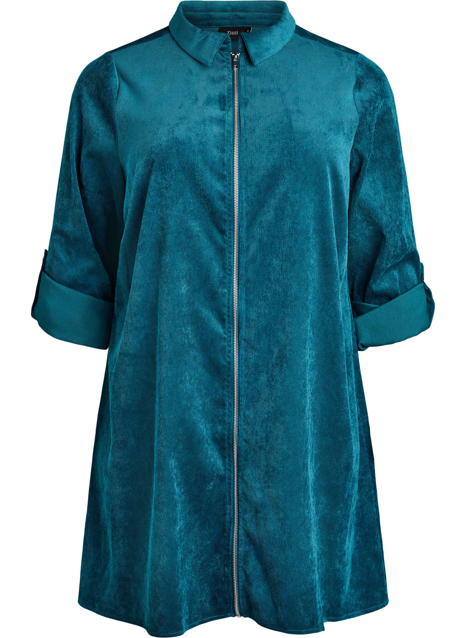 Corduroy dress with zipper and 3/4 sleeves