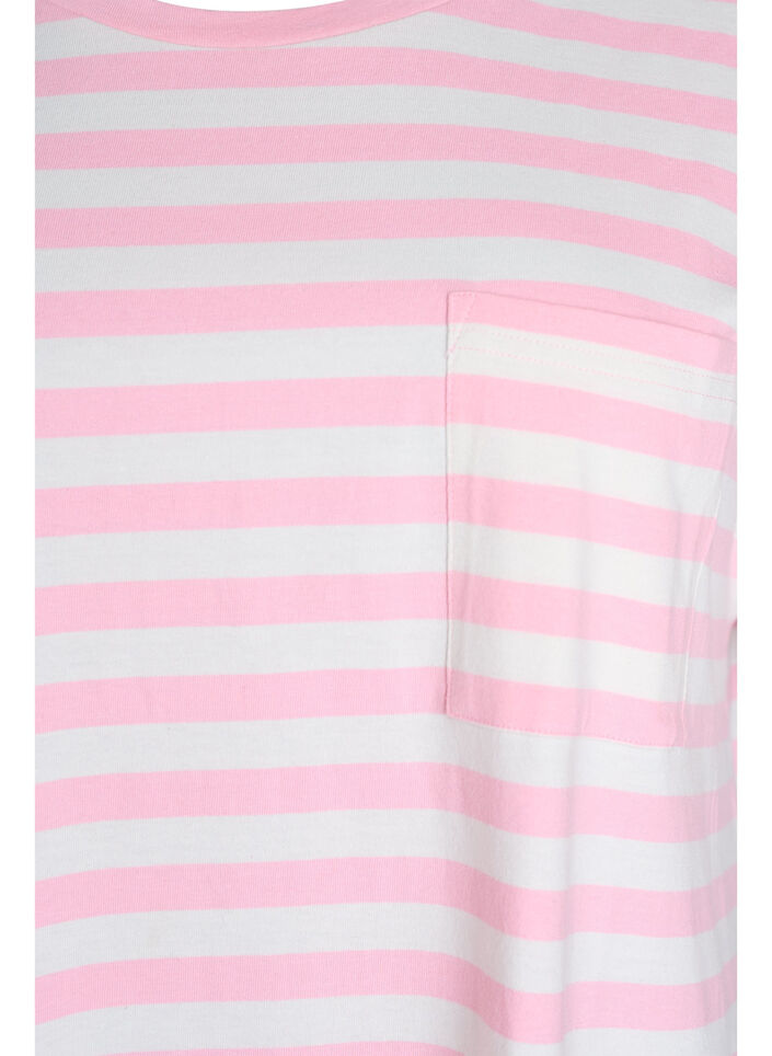 Long night t-shirt in organic cotton with stripes, Pink, Packshot image number 2