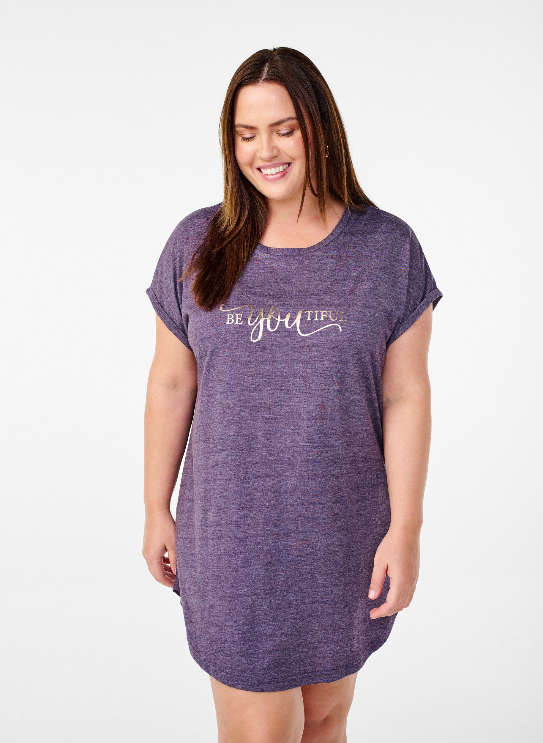ZizzifashionShort sleeve nightgown with text print, , Model image number 0