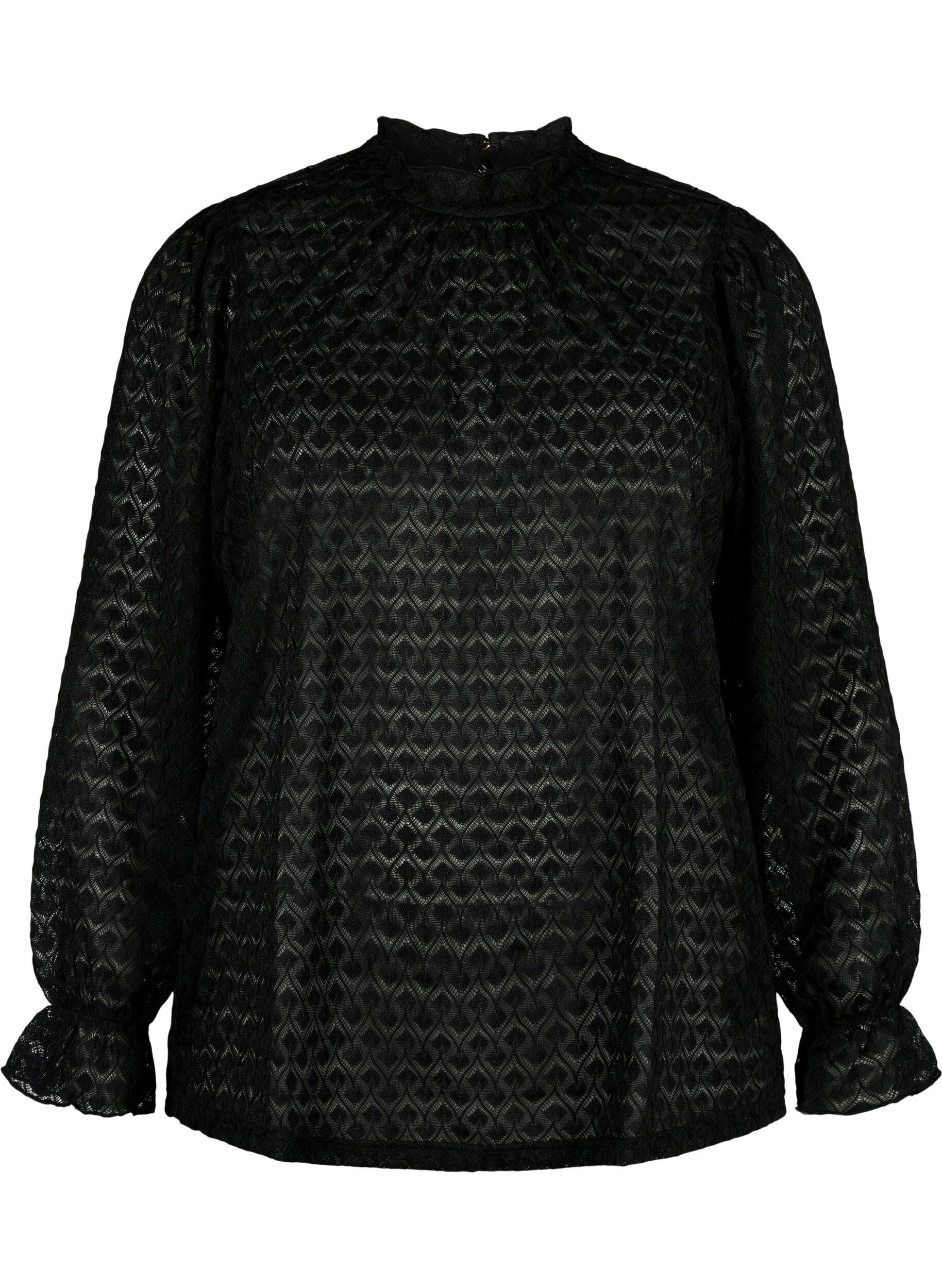 Zizzifashion Long-sleeved blouse with patterned texture, Black, Packshot image number 0