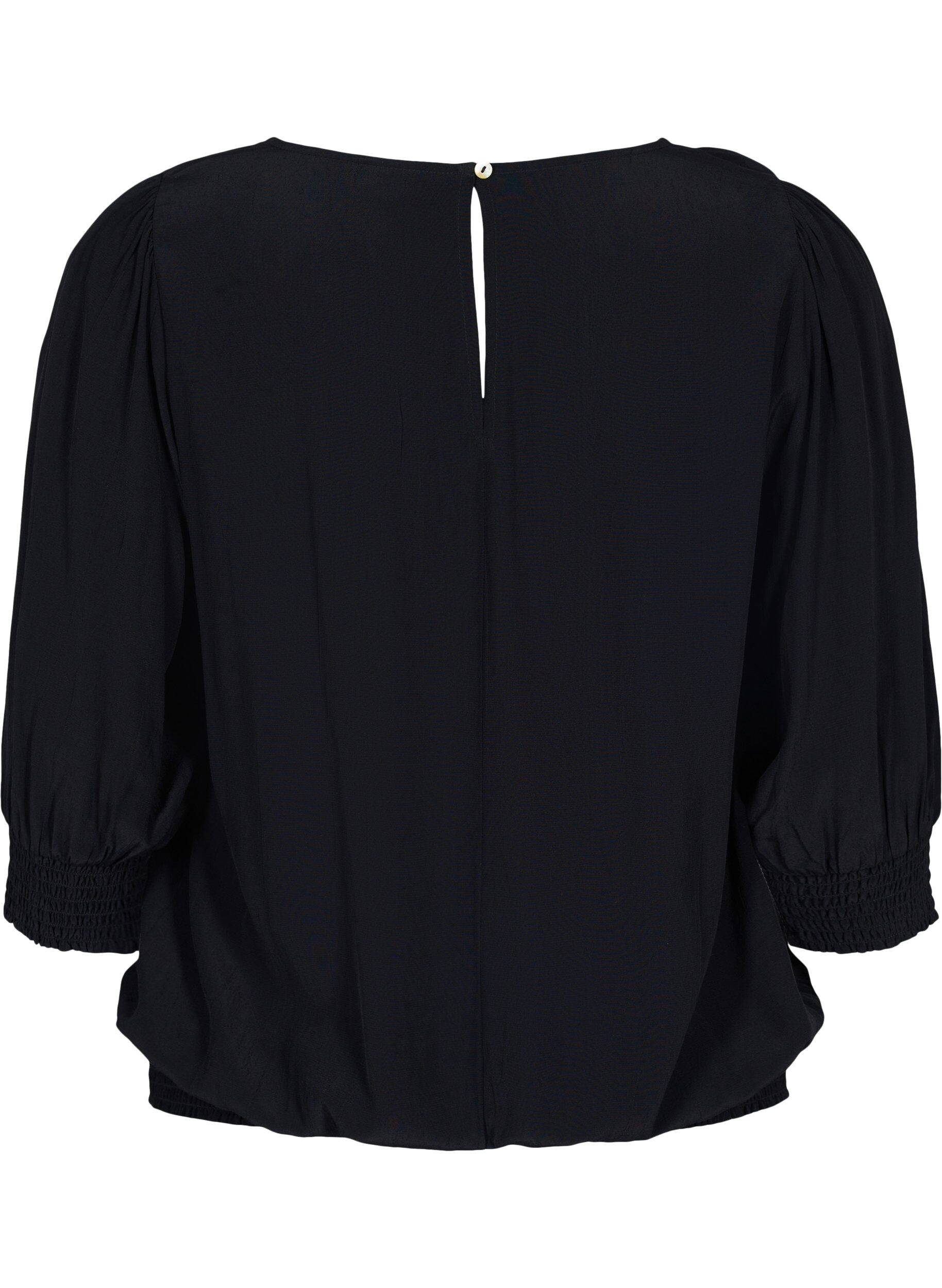 Zizzifashion Solid-coloured viscose blouse with a balloon effect, Black, Packshot image number 1