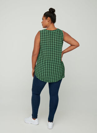 Checked viscose top with a V-neck, Dark Ivy CHECK, Model image number 1