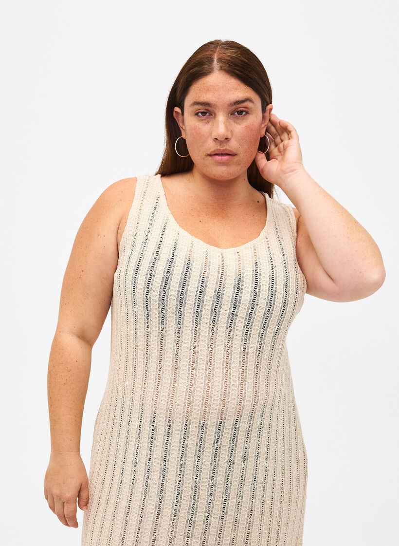 Light woven beach dress with slits, Brazilian Sand, Model image number 2