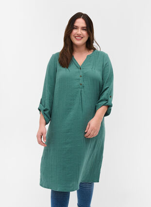 Cotton dress with 3/4 sleeves, Sea Pine, Model image number 0