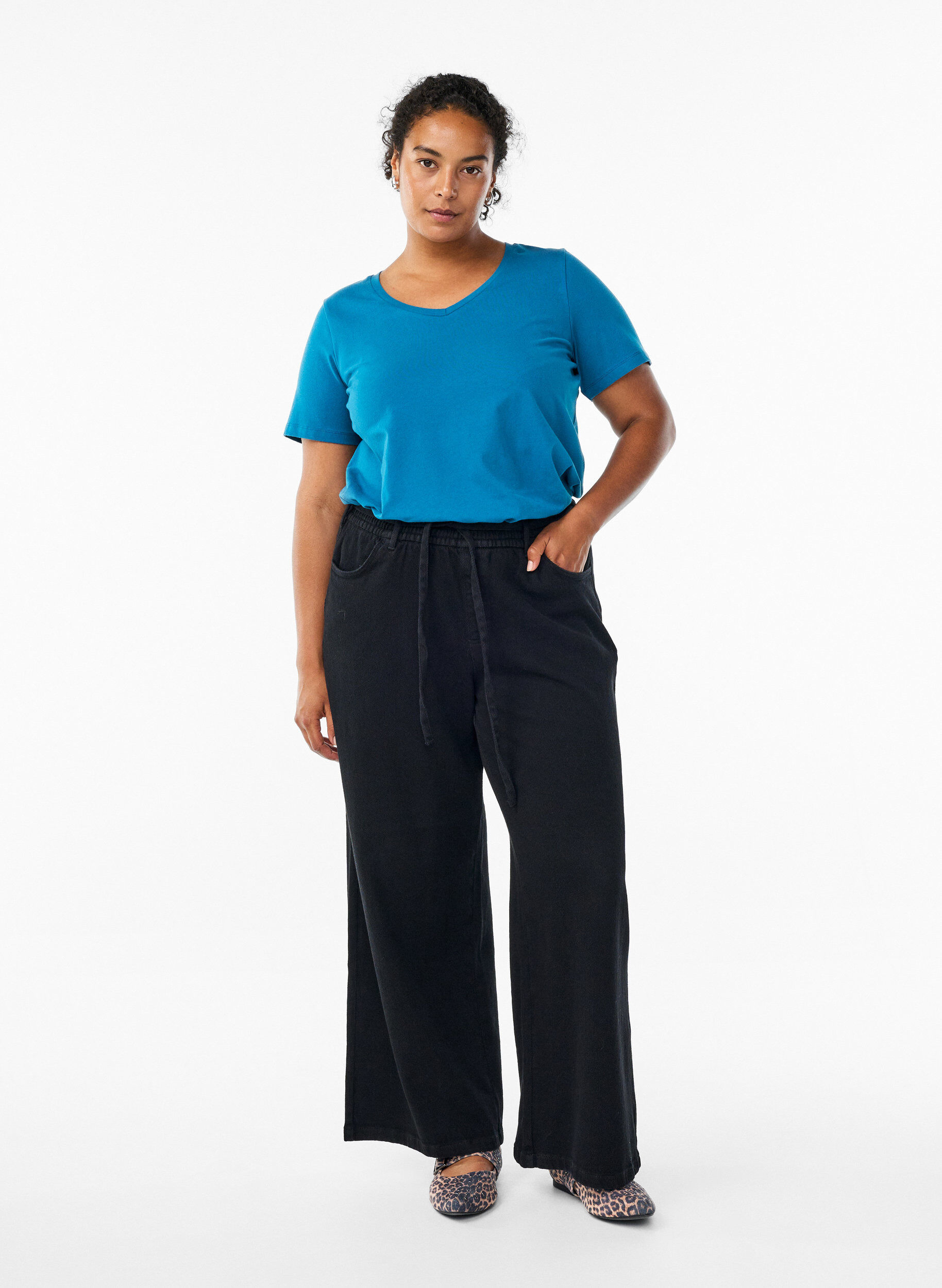 ZizzifashionBasic plain cotton t-shirt, Petrol, Model image number 1