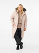 Long winter coat with hook fastenings and a faux fur collar, Beige, Model image number 1