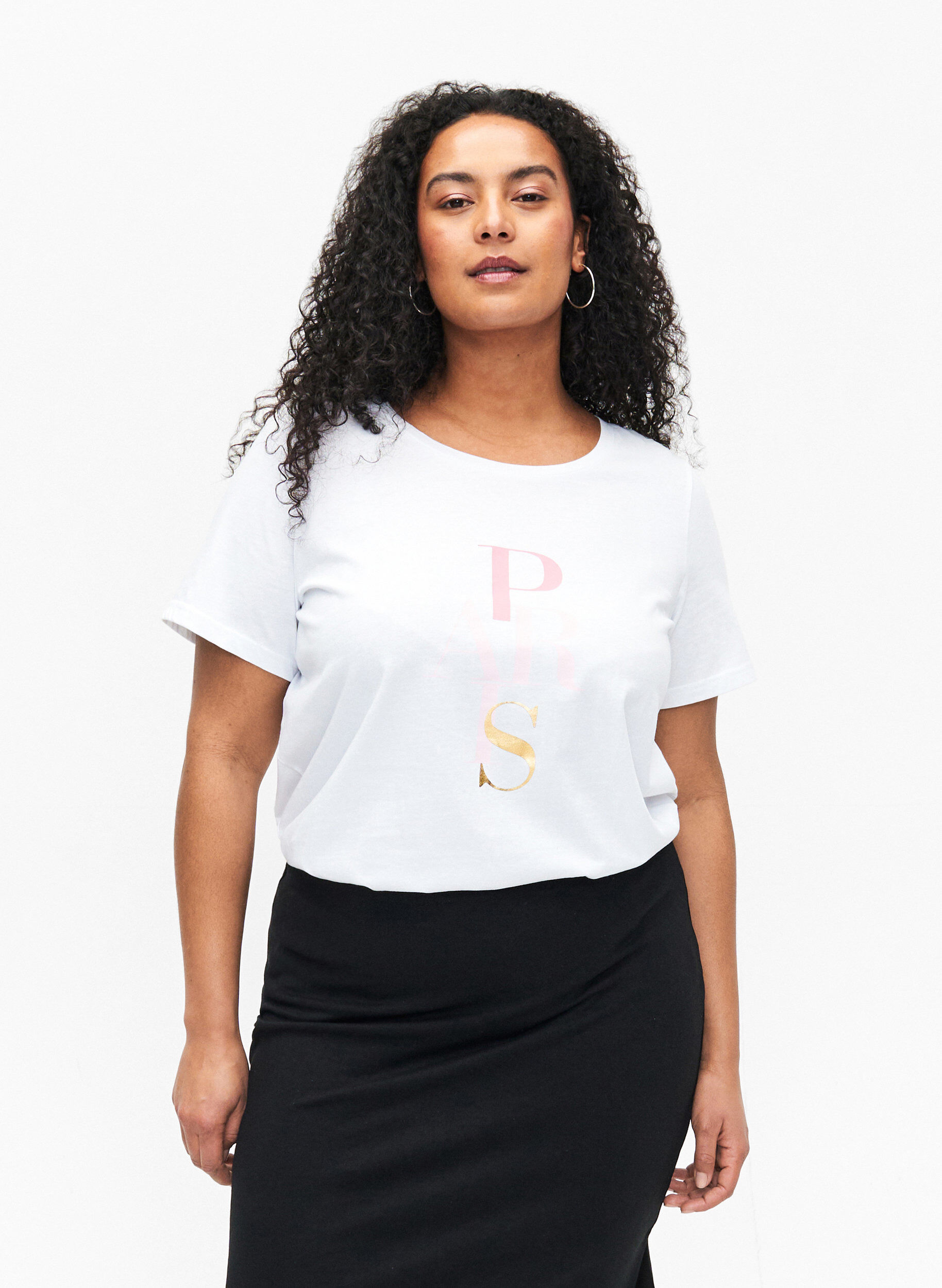 Zizzifashion Cotton T-shirt with text print, B. White w. Paris, Model image number 0