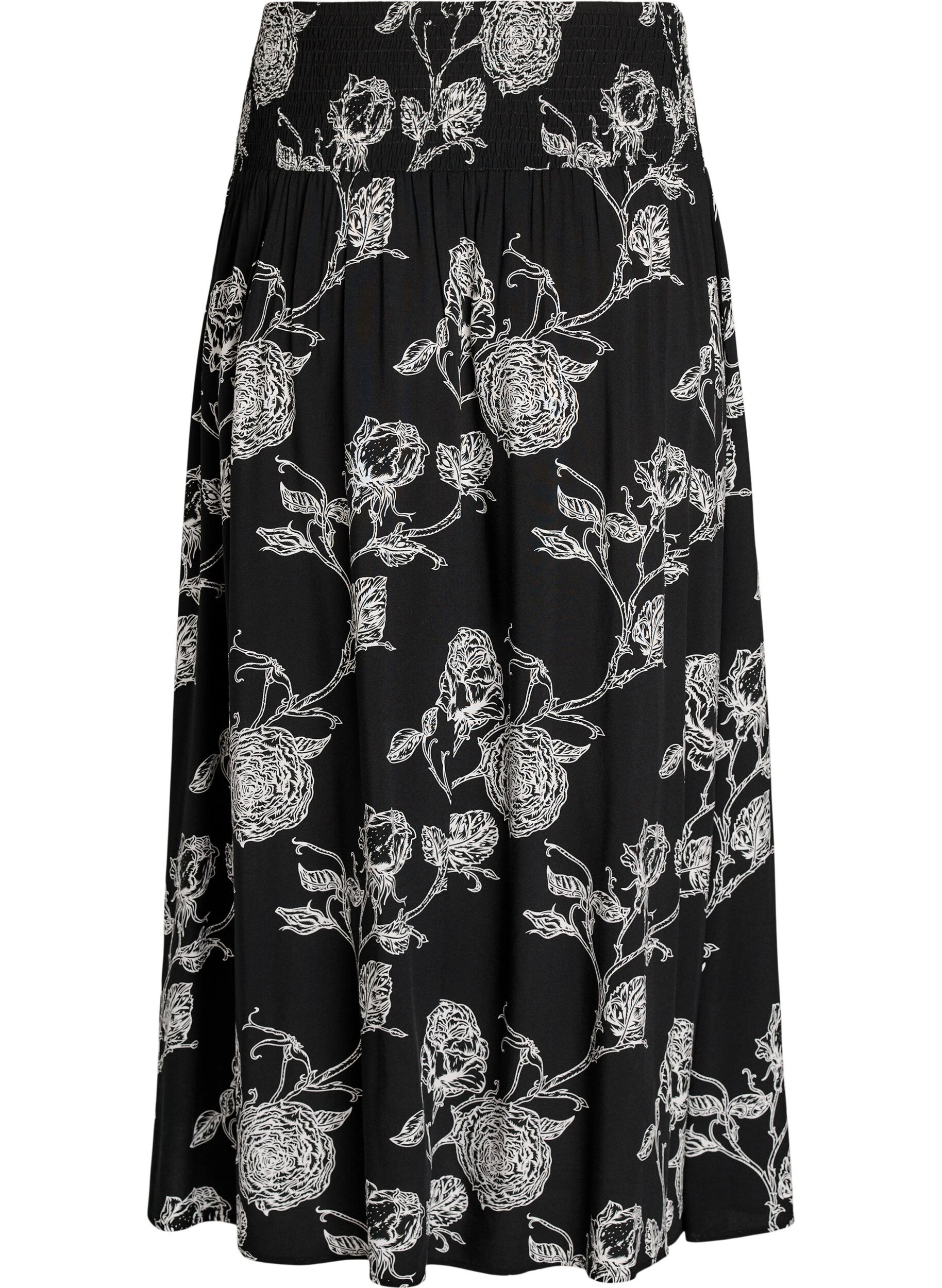 Zizzifashion Viscose maxi skirt with smocking, Black, Packshot image number 1