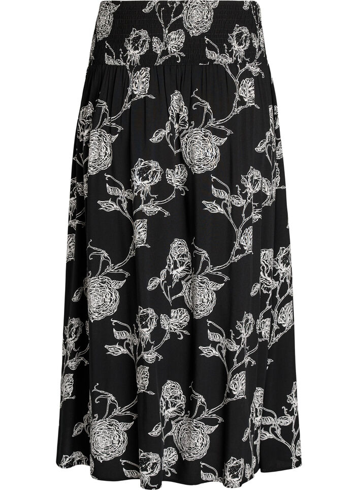 Viscose maxi skirt with smocking, Black, Packshot image number 1