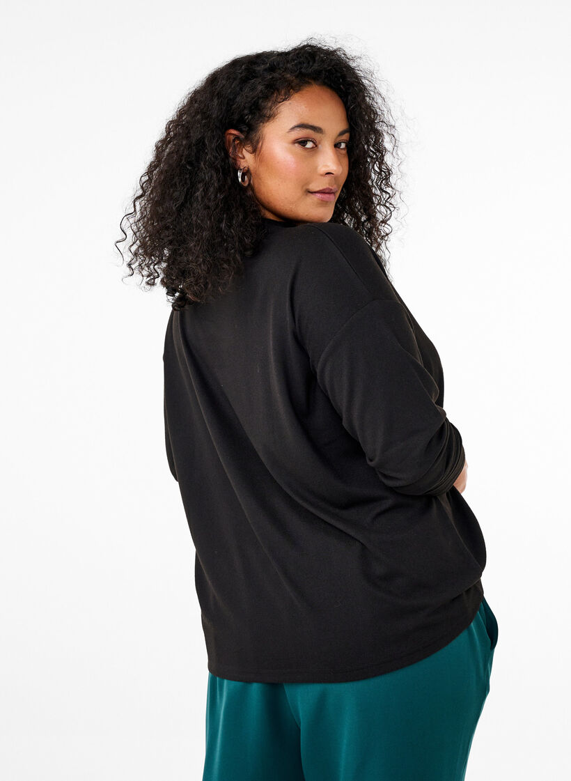 High neck, long-sleeved blouse, Black, Model image number 2