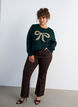 Knitted blouse with glitter bow, Green, Model image number 1