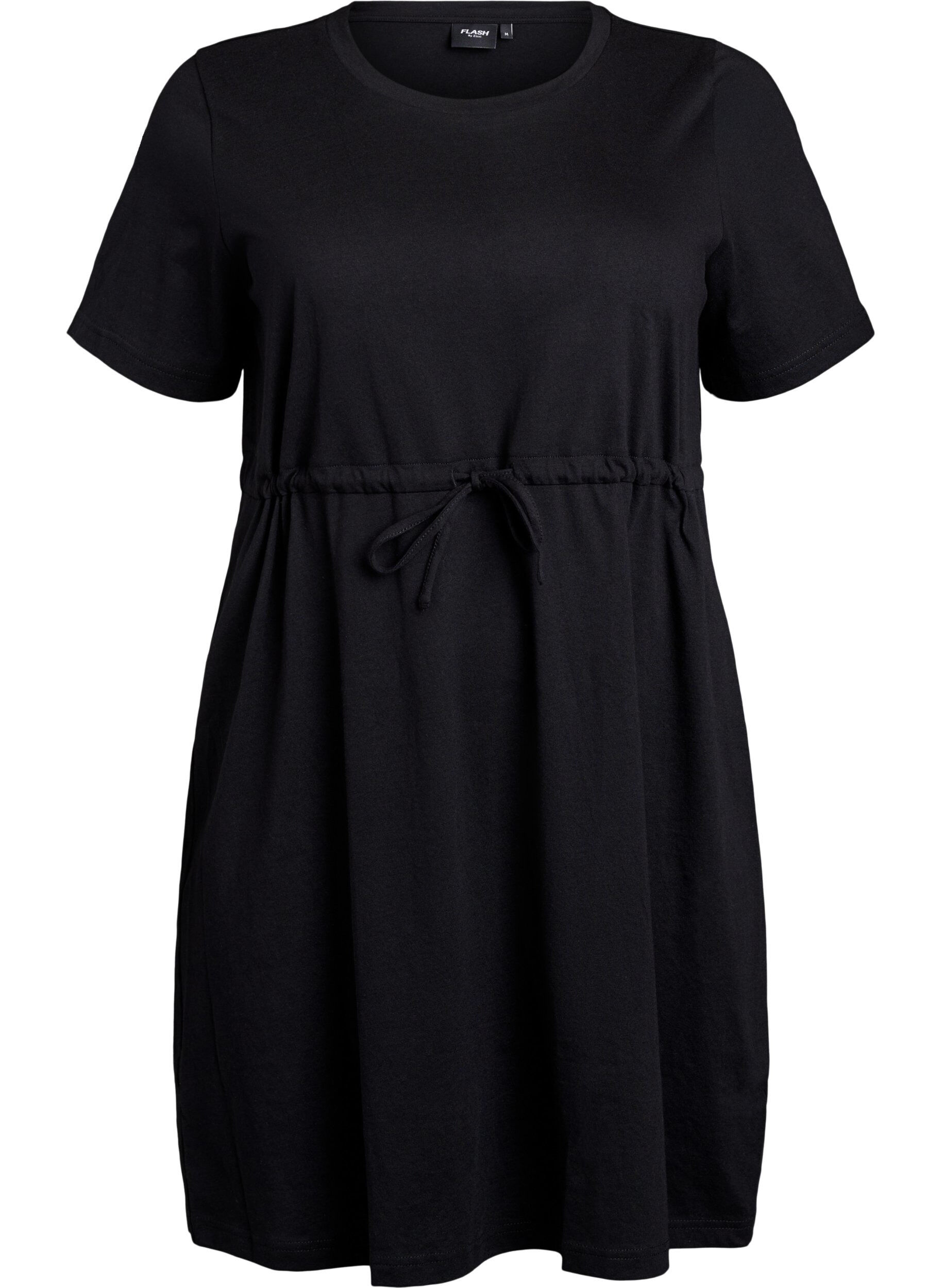 Zizzifashion FLASH - Short T-shirt dress with tie belt, Black, Packshot image number 0