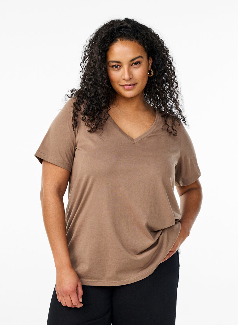 FLASH - V-neck T-shirt, Brown, Model image number 0