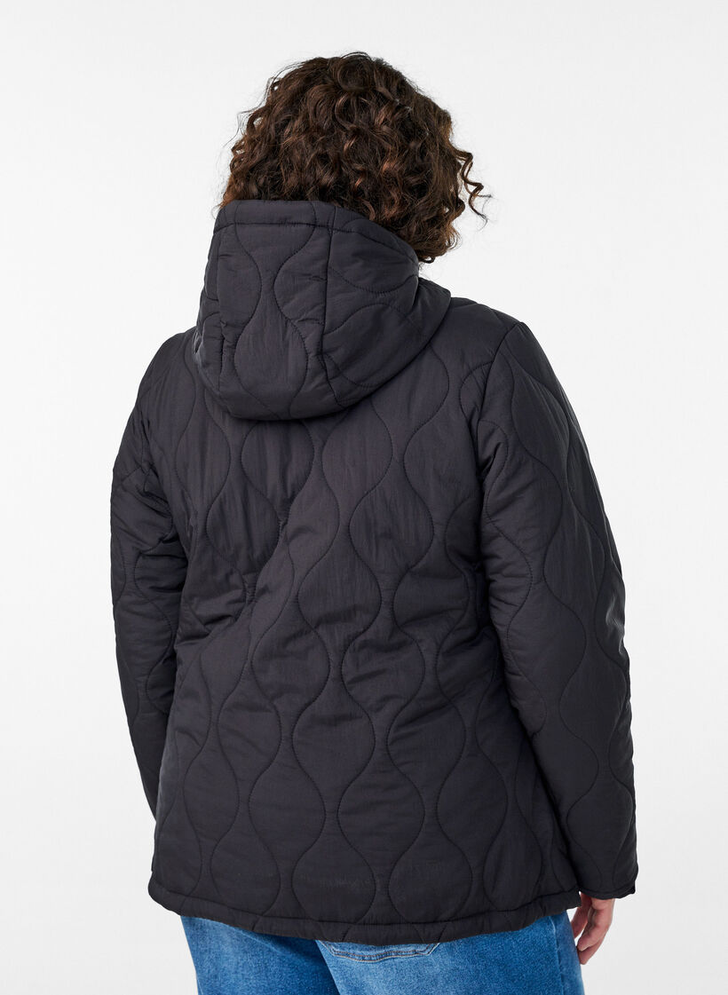 Quilted jacket with hood and pockets, Black, Model image number 2
