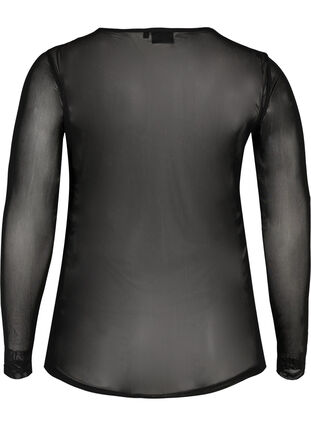 Long-sleeved mesh blouse, Black, Packshot image number 1