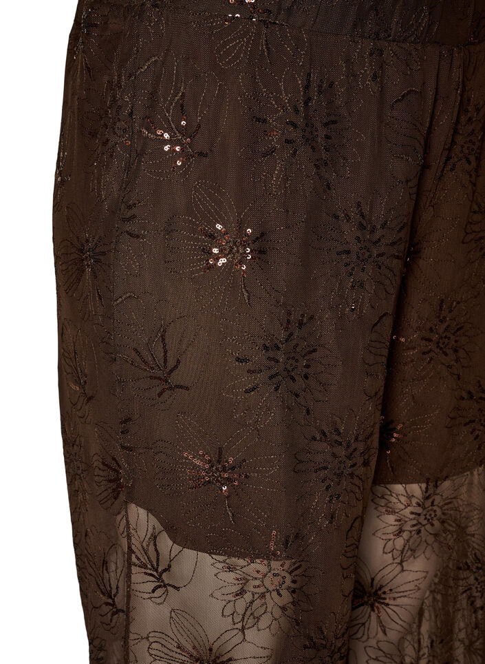Mesh trousers with floral embroidery and sequins, Brown, Packshot image number 2