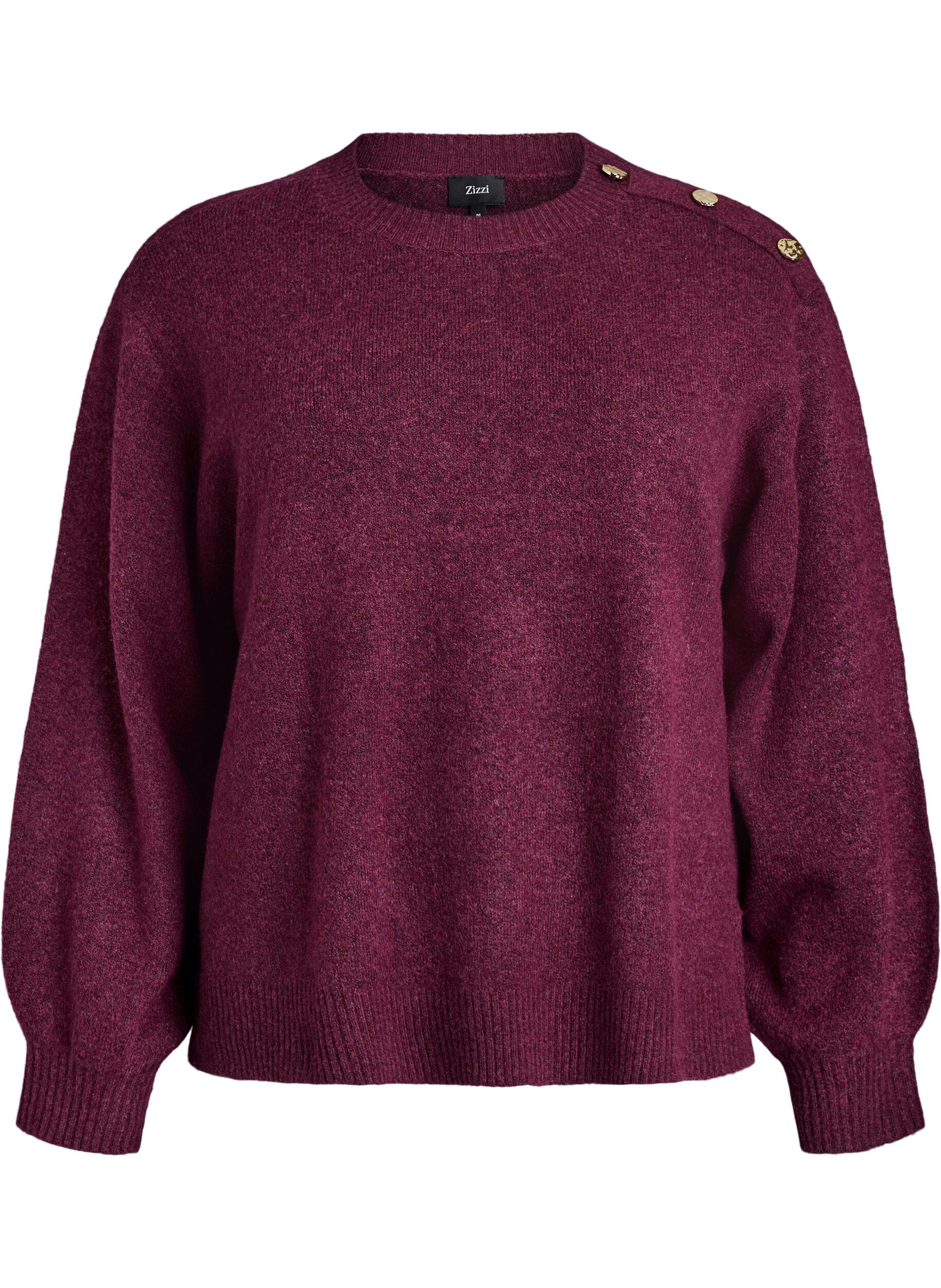 ZizzifashionKnit blouse with button detail, Dark Bordeaux, Packshot image number 0