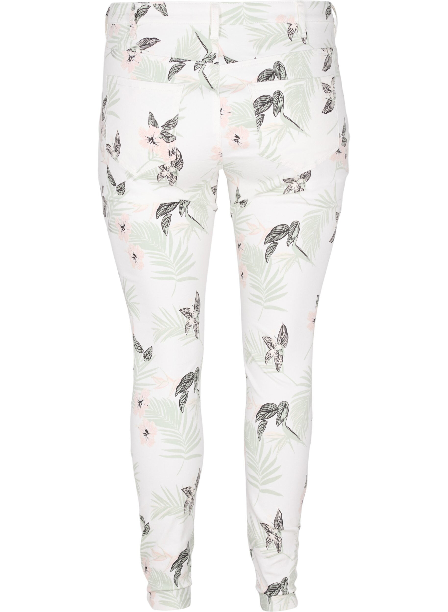 Zizzifashion High waisted Amy jeans with floral print, White Flower AOP L78, Packshot image number 1