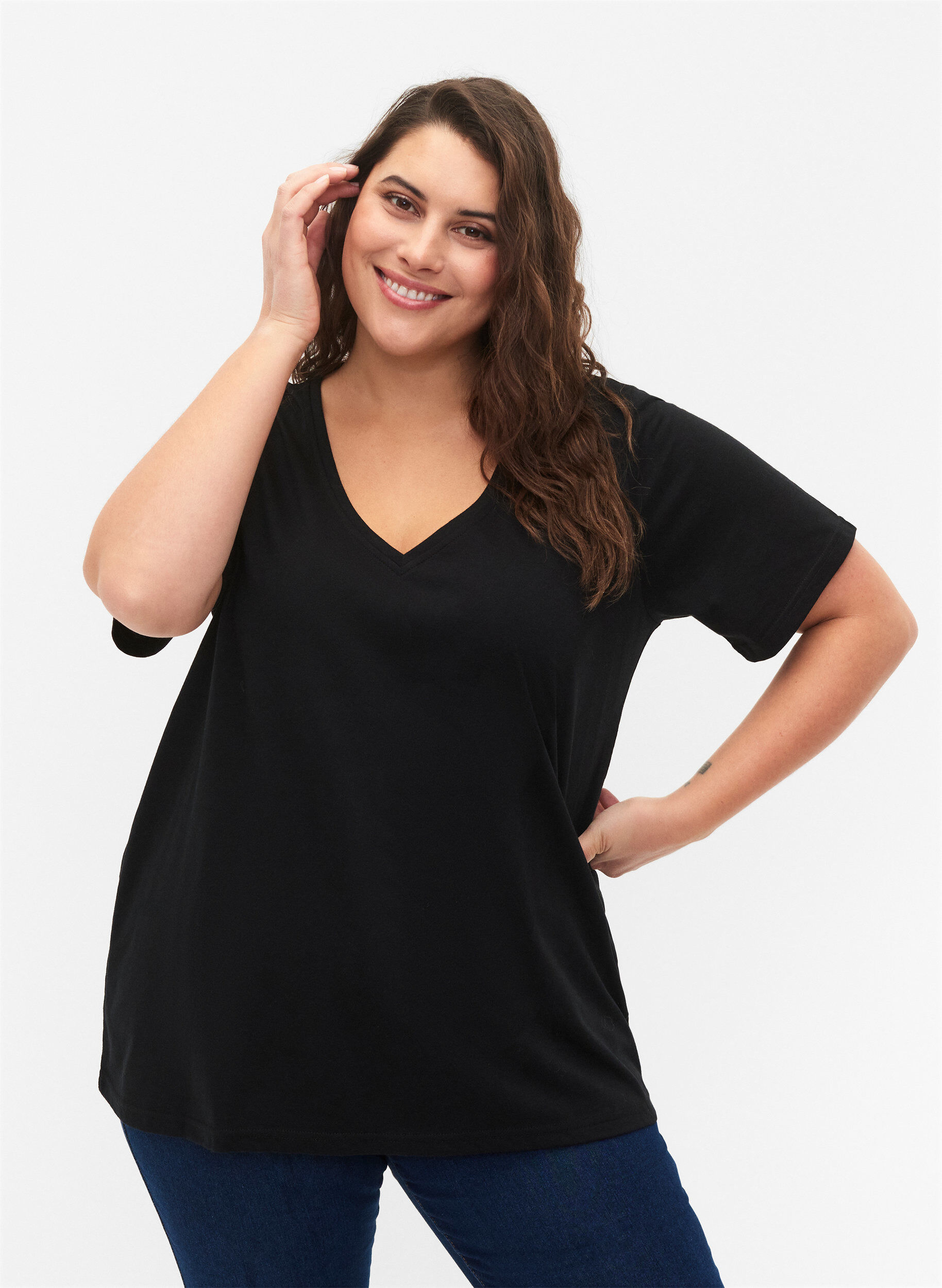 Zizzifashion FLASH - 2-pack v-neck t-shirts, Black/Black, Model image number 0