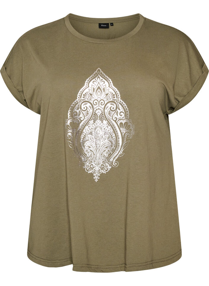 T-shirt with decorative front print, Green, Packshot image number 0