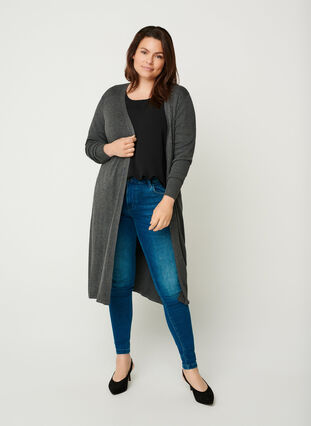 Long knitted cardigan made from a viscose mix, Dark Grey Melange, Model image number 2