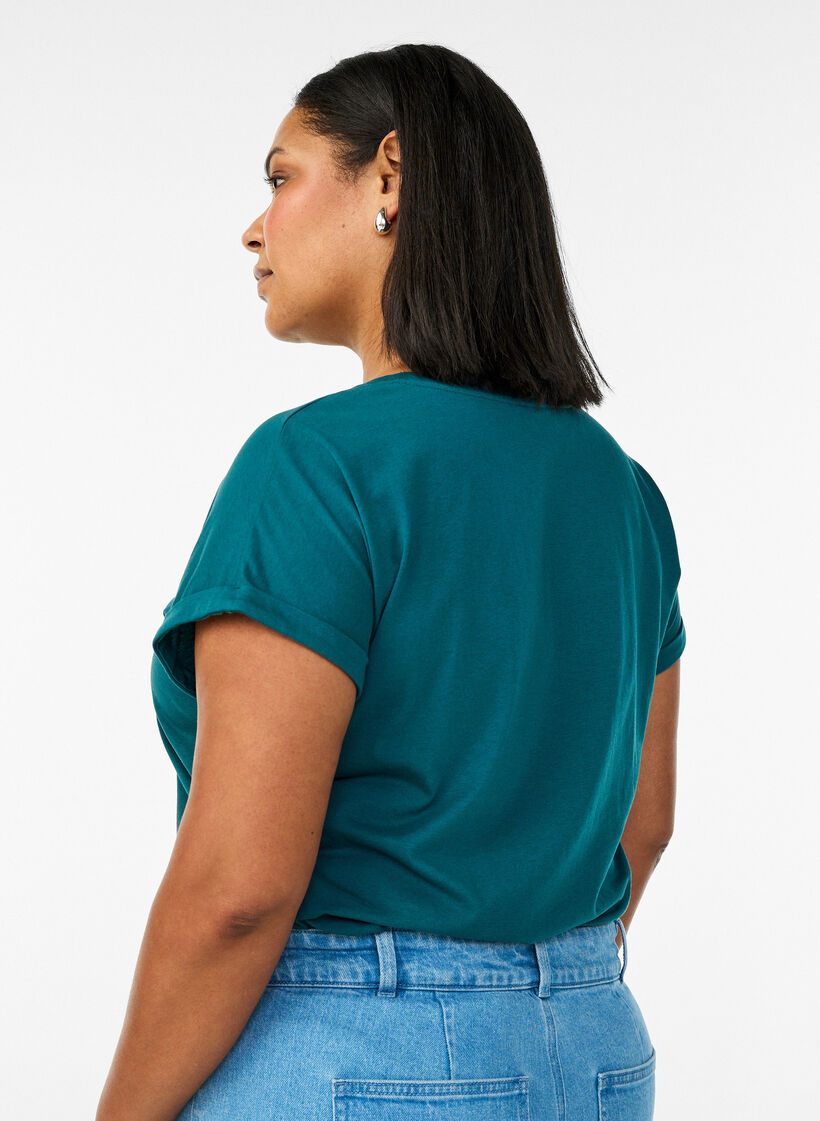 Short-sleeved cotton blend t-shirt, Green, Model image number 2