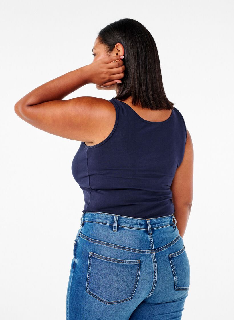 Solid color basic top in cotton, Blue, Model image number 2