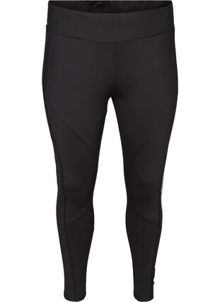 Cropped sports leggings with print, Black, Packshot image number 0