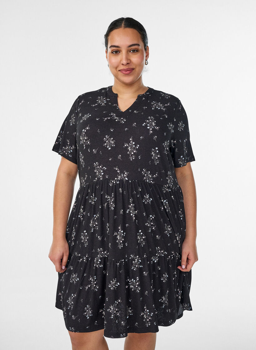 Patterned dress with panels, Black, Model image number 0