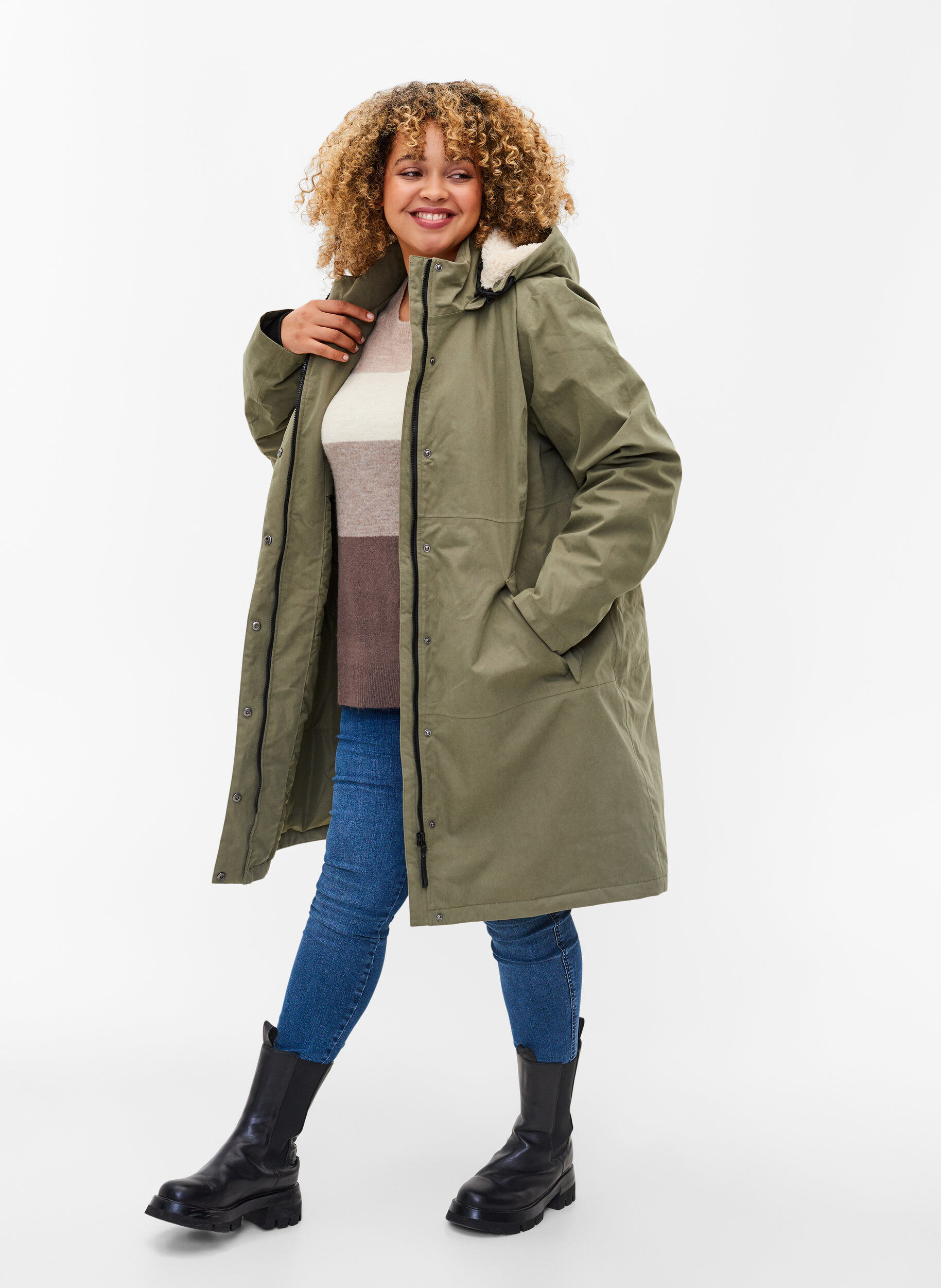 Zizzifashion Waterproof jacket with detachable hood, Dusty Olive, Model image number 2