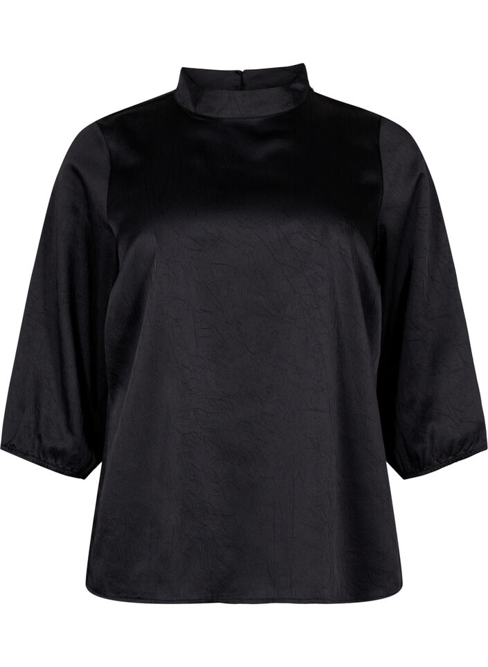 Blouse with 3/4 sleeves and chin collar, Black, Packshot image number 0