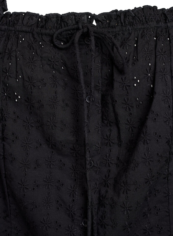 Sleeveless blouse with broderie anglaise and ruffles, Black, Packshot image number 2