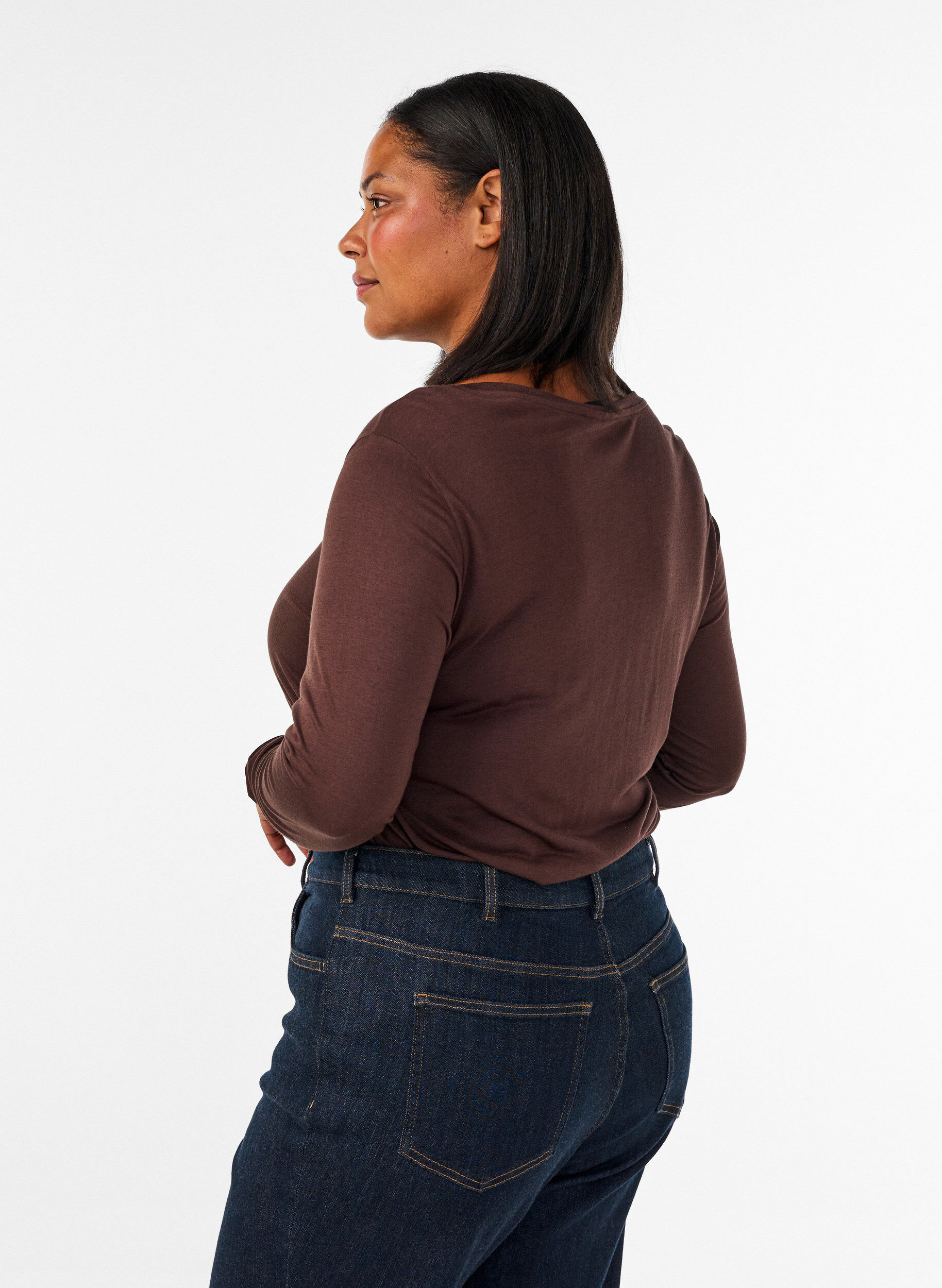 ZizzifashionLong-sleeved blouse in wool and viscose, Brown, Model image number 2