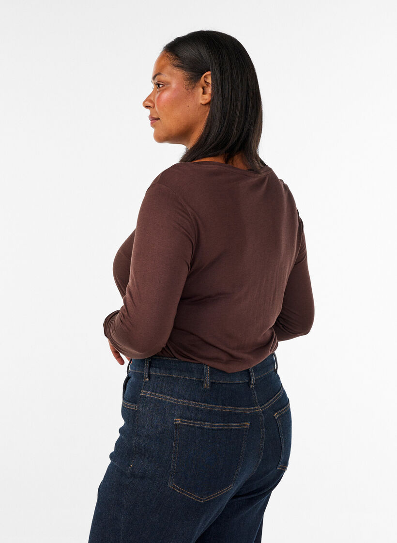 Long-sleeved blouse in wool and viscose, Brown, Model image number 2
