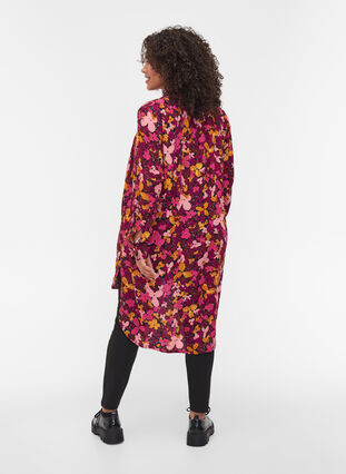 Long-sleeved, floral viscose tunic, Hot Pink Flower, Model image number 1