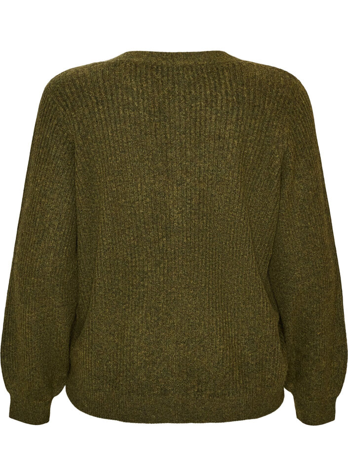 Cardigan with V-neck and ribbed texture, Green, Packshot image number 1