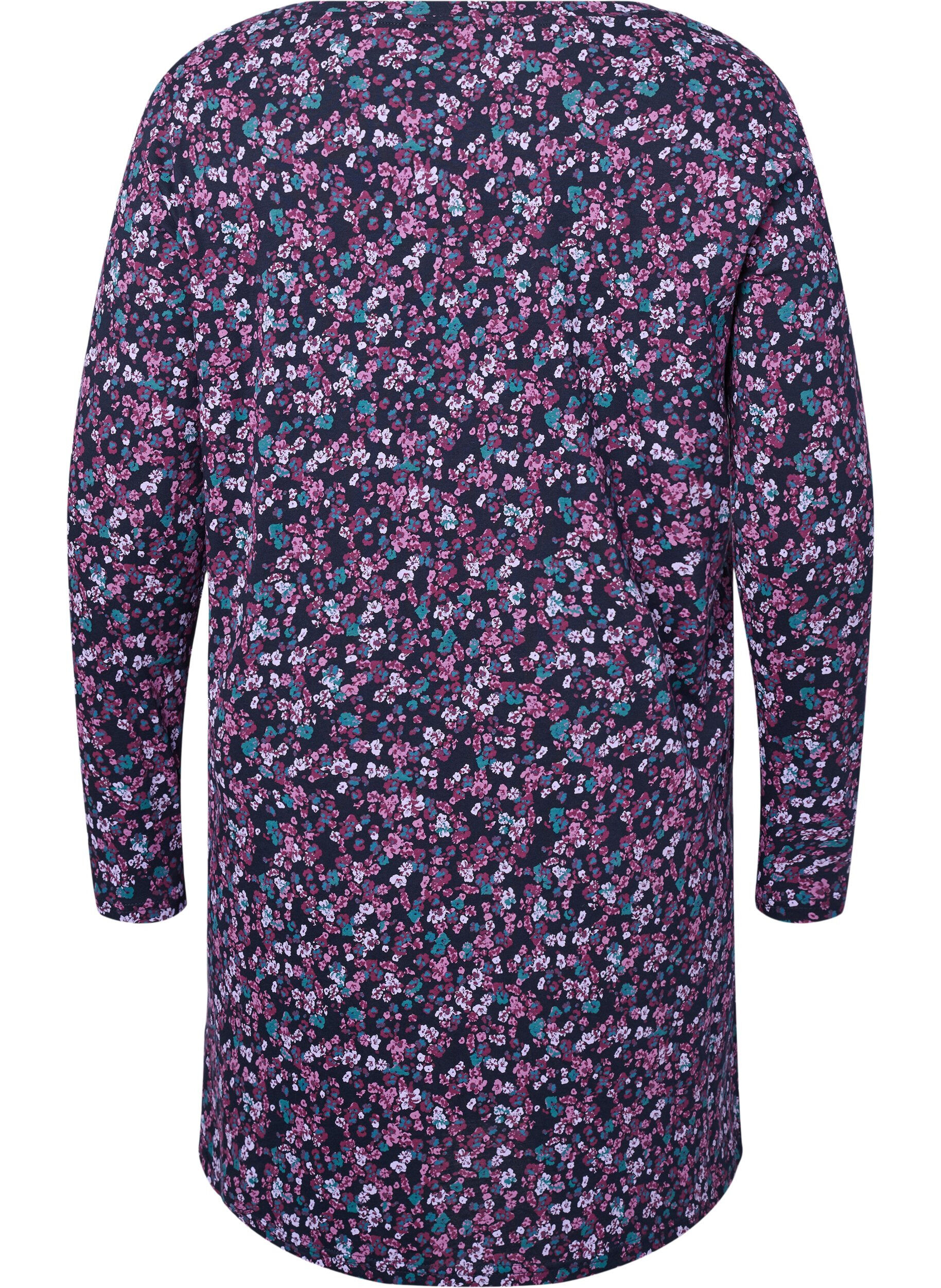 Zizzifashion Long-sleeved cotton nightgown, Night Sky Disty AOP, Packshot image number 1