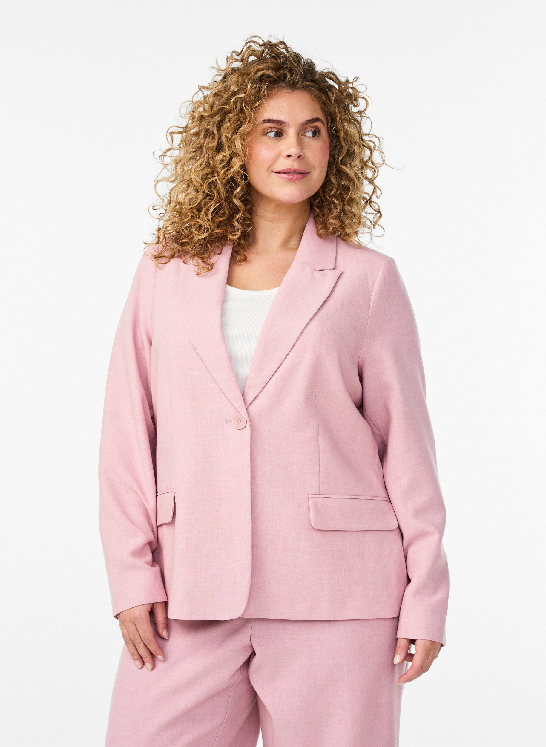 Classic blazer with single button closure and pockets, Rose, Model