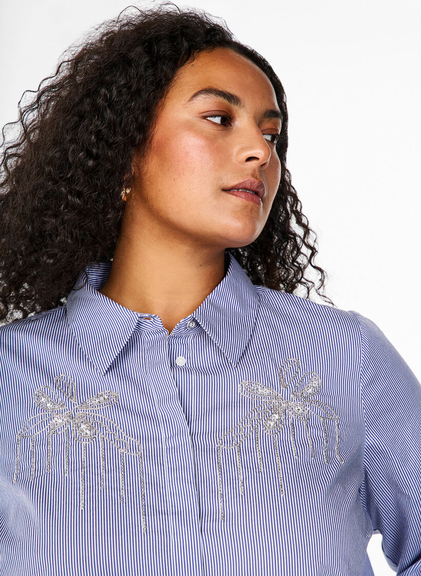 Organic cotton shirt with bead embroidery, Blue, Model image number 3