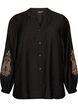 Viscose shirt with embroidered sleeves, Black, Packshot image number 0